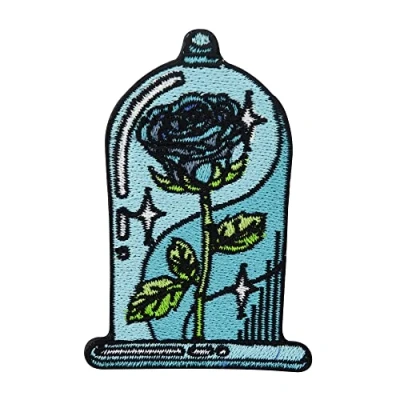 Afbeelding van Blauwe vintage rozenpatch om op te strijken, retro rozenpatches, bloemen strijkapplicatie, opnaaier, strijkpatch finally Home