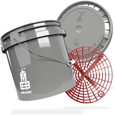 Afbeelding van Magic Bucket Autohandwasbundel, wasemmer met bijpassende emmerdeksel, ca. 13 liter, Grit Guard emmerinzetstuk vuilzeef, wasset, grijs/rood