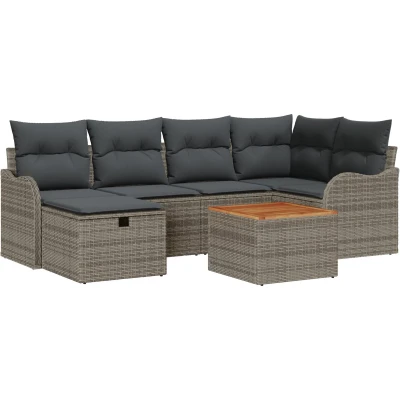 Afbeelding van vidaXL 7 delig Tuinbankstel met Kussens Grijs Poly Rattan