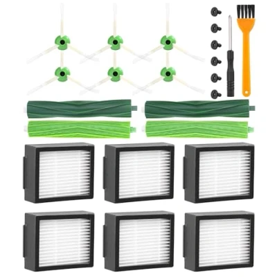 Afbeelding van Borstelvervangingsonderdelen voor Roomba E &amp; I Series E5 E6 i7 i7+ i3 i3+ i4 i4+ i6 i6+ j7 j7+ i8 i8+, 2 Sets Rubberen Borstels, 6 Filters, Zijborstels, Vervanging Robot Stofzuiger Accessoires