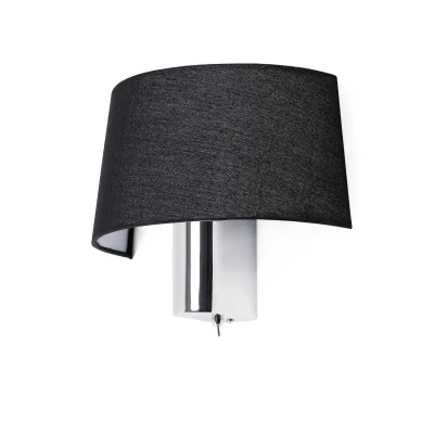 Afbeelding van Faro Lighting Hotel 1 Light Indoor Wandlamp Chroom met Zwarte Kap, E27