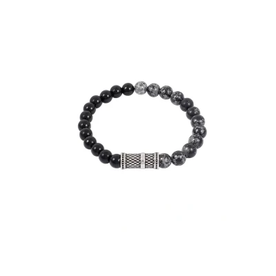 Afbeelding van Stoere mannen armband met kralen zwart/grijs