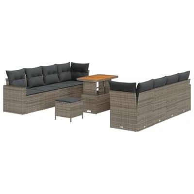 Afbeelding van vidaXL 11 Delige Tuin Sofa Set met Kussens Grijze Poly Rattan Acacia