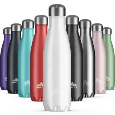 Afbeelding van Mont Clair Roestvrijstalen waterfles, vacuüm geïsoleerd + BPA vrij, 12 uur warme en 24 koude dranken fles, metalen waterfles 500 ml lekvrij, ideaal voor volwassenen, kinderen, hardlopen wit