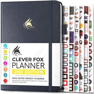 Afbeelding van Clever Fox Planner 2e editie Kleurrijke wekelijkse en maandelijkse doelplanner, tijdmanagement productiviteitsorganisator, ongedateerd, A5 (zilverzwart)