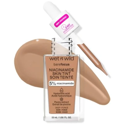 Afbeelding van Wet n Wild Bare Focus Niacinamide Skin Tint, Lichte Foundation met Opbouwbare Formule, Verrijkt HyaluronZuur en Vitamine E voor een Stralende Look, Diep