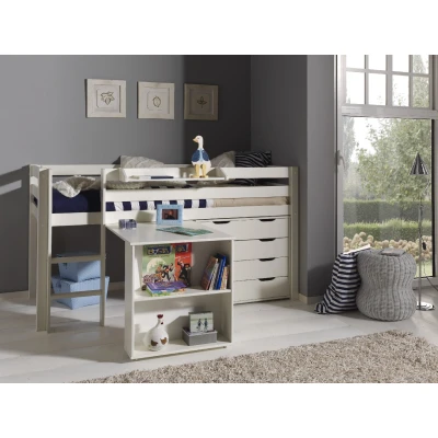 Afbeelding van LUCEVI Pino Halfhoogslaper + Ladder Bureau Commode 4 laden Hangplank Wit 90x200 cm