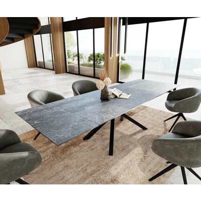 Afbeelding van DELIFE Eetkamertafel Edge 200 300x100 keramiek Laminam®Nero Greco grijs kruisframe rechthoek zwart uitschuifbaar