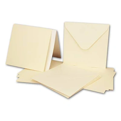 Afbeelding van 25x vierkante kaartenset met enveloppen en inleggers 13,5 x cm crème/ivoor blanco uitnodigingen voor bruiloft feesten