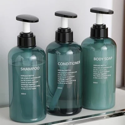Afbeelding van 3 stuks shampoodispenser voor douche, 500 ml, shampoofles om te vullen, pompfles, navulbare kunststof lotiondispenser, zeepdispenser, badkamer