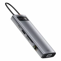 Afbeelding van Baseus USB C 9 in 1 hub, 3xUSB 3.0, HDMI, VGA, 100W PD, kaartlezer, RJ45