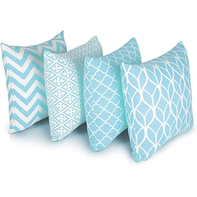 Afbeelding van Penguin Home 3257 Gecoördineerde Ontwerp Decoratieve Vierkante Kussenhoezen 4 Delige Set,45 x 45 cm, Blauw