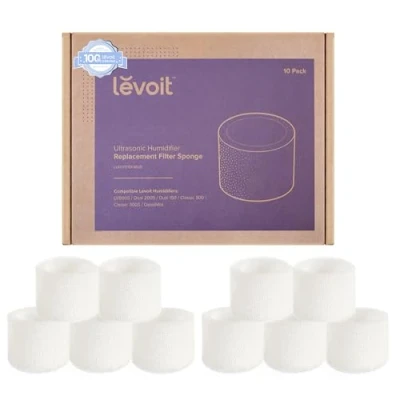 Afbeelding van Levoit LUH FS101 WUS luchtbevochtiger vervangende filters vangen fijne deeltjes in watertank om de vochtigingsefficiëntie te verbeteren, werkt met Dual150, Dual200S, Classic300, LV600S, 10 pack, Wit