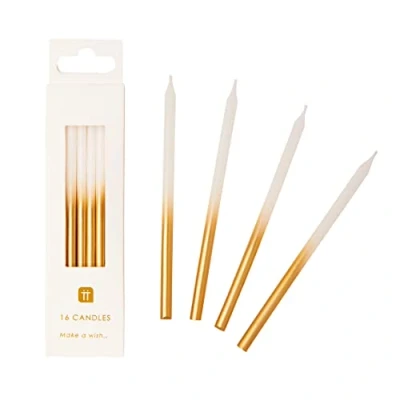Afbeelding van Talking Tables Set van 16 witte en gouden verjaardagskaarsen met houders lange 10 cm Taartdecoraties voor verjaardag, bruiloft, jubileum, NYE LUXE KAARS GLD