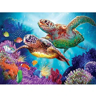 Afbeelding van 5D DIY Diamond Schilderen op Nummer Kits Schildpad Koraal Volledige Boor Diamant Borduurwerk Kristal Strass Canvas Cross Stitch Arts Craft voor Thuis Muur Decor Ronde Boor, 60x80cm/24x32inch