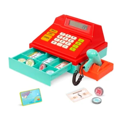 Afbeelding van B. toys 062243445215 Contant geld berekenen kinderen, peuters 49st speelregister met speelgoedgeld, creditcard, scanner