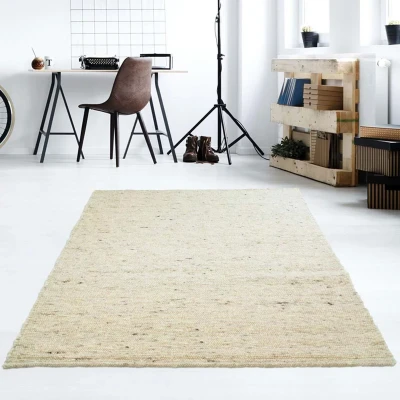 Afbeelding van Wollen Tapijt/Vloerkleed Handweef Veve Beige/crème 70x130 Cm 100% Wol