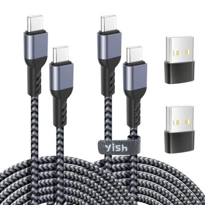 Afbeelding van YISH USB C naar PD kabel 65 W: 2 m + m, type C, snel opladen, 3 A, nylon gevlochten kabel, compatibel met iPhone 15 Pro Max, Samsung Galaxy S24, S23, Pixel 7, Sony iPad