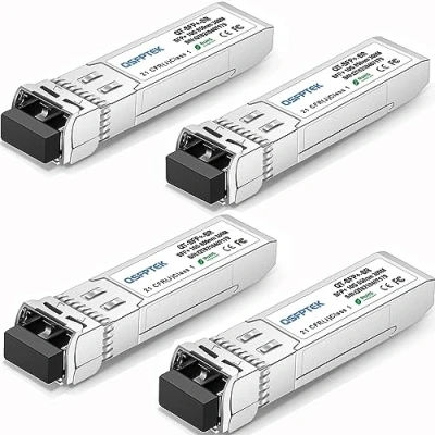 Afbeelding van QSFPTEK 4 stuks 10GBASE SR SFP+ Transceiver LC Mini GBIC Multimode 850nm, 300M, DDM 10G module voor Cisco SFP SR, Ubiquiti UF MM 10G, Netgear, Mikrotik, D Link, Supermicro, Linksys