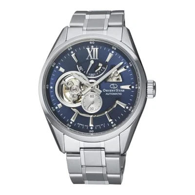 Afbeelding van Orient Heren analoog automatisch horloge met roestvrij stalen armband RE AV0003L00B, zilver blauw,
