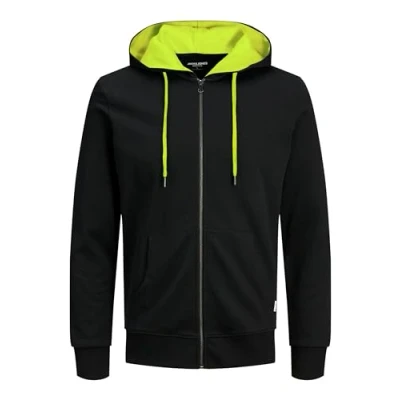 Afbeelding van JACK &amp; JONES Basic herenhoodie met ritssluiting, zwart/neon (Safety Yellow), XXL