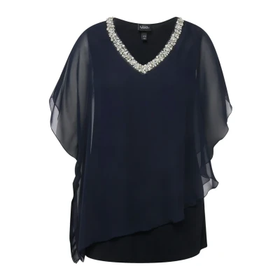 Afbeelding van Ulla Popken V Ausschnitt Halbarm Blouse, Dames, Maat: 42/44, Marine
