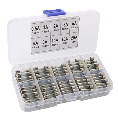 Afbeelding van QitinDasen 150 stuks professionele 5 x 20 mm glazen buiszekeringen voor de auto, snelle slagzekeringen, 0,5A, 1A, 2A, 3A, 5A, 6A, 8A, 10A, 15A, 20A