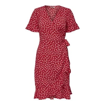 Afbeelding van ONLY wikkeljurk ONLOLIVIA met all over print en volant rood