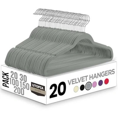 Afbeelding van Utopia fluwelen kleerhangers voor thuis, 20 stuks, volwassenen, stevige kleerhangers, premium antislip 360 graden draaibare haak, stevig om pak, jas of broek te dragen (grijs)
