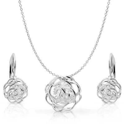 Afbeelding van Crystalline Azuria Vrouwen 18kt Wit of Rose Goud Plated Kristal Rozen Bloemen Ketting en Oorbellen Set Voor Bruiloft Party Bruidsmeisje Accessoires, kristal,