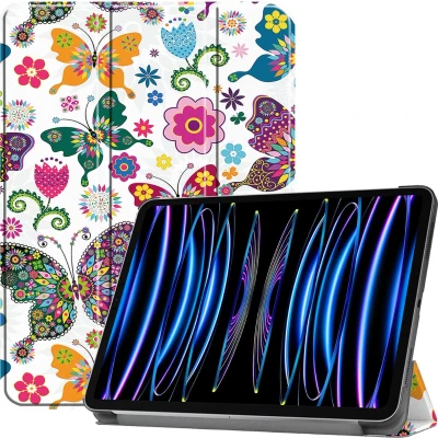 Afbeelding van Case2go Tablet hoes geschikt voor Apple iPad Pro 11 (2024) Tri fold Auto/Wake functie Vlinders