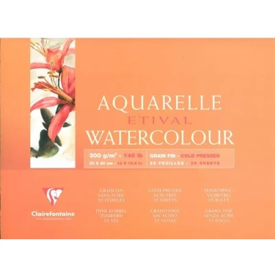 Afbeelding van Clairefontaine 96472C Etival Aquarelblok (4 zijdig verlijmd, 25 vellen, 300 g, geschikt voor alle neustechnieken, fijnkorrelig, 100% cellulose, 30 x 40 cm) wit