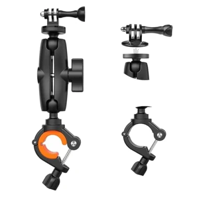 Afbeelding van UNSTINCER Action Camera Stuurbevestiging voor 8 35 mm buizen, statiefbeugelhouder Clipklem met 360 rotatie en 1/4 20 schroef, compatibel GoPro Insta Akaso motorfiets scooters