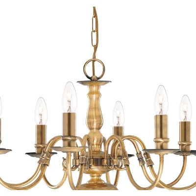 Afbeelding van Searchlight FLEMISH Hanglamp 8 Lichts Glimmend Messing