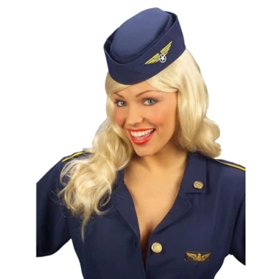 Afbeelding van Widmann 3335H hoed Stewardess, blauw, hoed, hoofdsieraad, accessoire, themafeest, carnaval