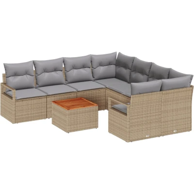 Afbeelding van vidaXL 9 delige Tuin Sofa Set met Kussens Beige Poly Rattan Acacia