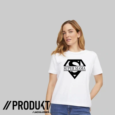 Afbeelding van T shirt Super Mama Persoonlijk cadeau voor met naam Maat L Kleur Wit Leuk Moederdag