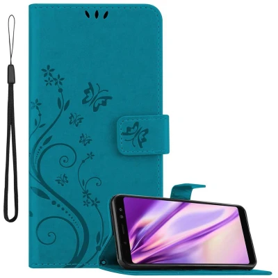 Afbeelding van Cadorabo Hoesje geschikt voor Samsung Galaxy A8 2018 in Bloemen BLAUW Beschermhoes Case Cover magnetische