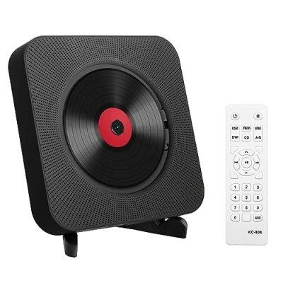 Afbeelding van Adirigo Draagbare Desktop CD speler met Bluetooth Kpop Muziek Ingebouwde Dubbele HiFi Speakers Multifunctionele Wandgemonteerde Afstandsbediening (zwart)