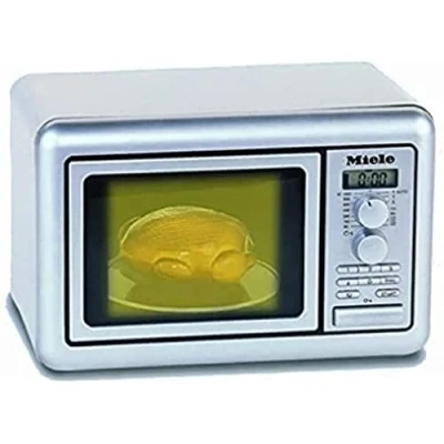 Afbeelding van Klein Toys Miele speelgoed magnetron 25x16x17,5 cm incl. draaiplateau, draaiknoppen, timer met geluidseffecten, display en speelgoedkippetje grijs