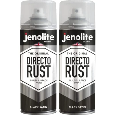 Afbeelding van JENOLITE Directorust Satijnverf ZWART Multi oppervlak Hout, metaal, kunststof, keramiek en verroeste oppervlakken 2 x 400 ml RAL 9005