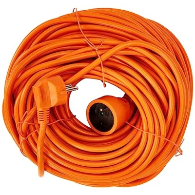 Afbeelding van PremiumCord ppe2 40 verlengkabel 230 V m met kinderbeveiliging, stroomkabel, netsnoer, Schuko verlenging, bus naar stekker type F, kleur oranje