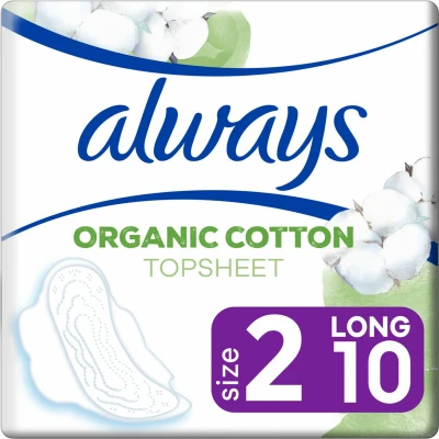 Afbeelding van Always Cotton Protection Lang Maandverband 100% Organic Topsheet Size 2 with Wings 10 Stuks