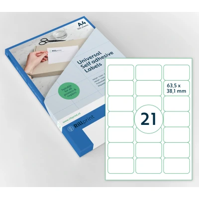 Afbeelding van Rillprint Veelzijdige etiketten, zelfklevend, 2100 stuks, 63,5 x 38,1 mm, 21 zelfklevende etiketten per A4 vel, bedrukbaar en verwijderbaar, universele adreslabel, 100 vellen, wit