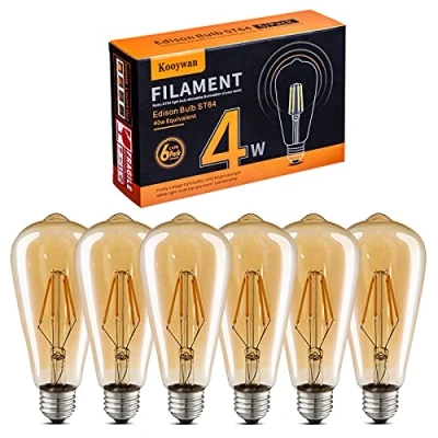 Afbeelding van KOOYWAN Edison Vintage led gloeilamp, E27 led, dimbare 4 W retro ledlamp, warm wit, 2700K gloeilamp E27, ideaal, 6 stuks