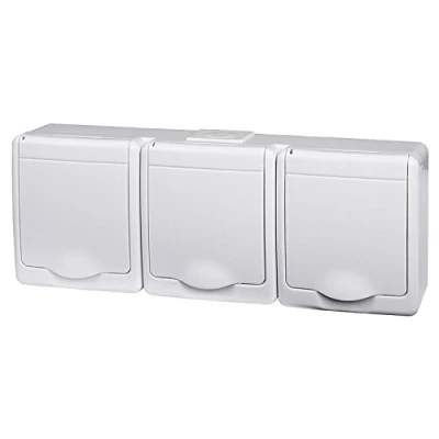 Afbeelding van PAWBOL Opbouwstopcontact, 3 voudig, IP44, 16A/250V, Schuko opbouw, voor vochtige ruimtes
