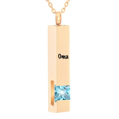 Afbeelding van Luxe Ashanger Met Ketting En Gravering Oma Assieraad Rosegoudkleurig Aqua Steen As Gedenksieraad Urn Incl. vuller