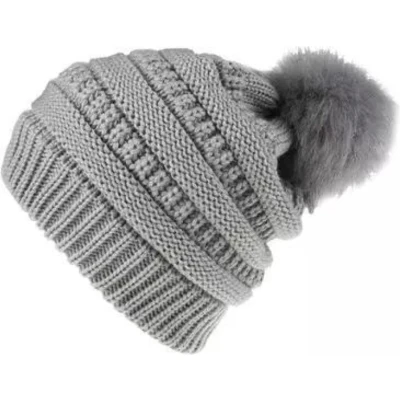Afbeelding van ASTRADAVI Pom Beanie Hat Muts Dames Pompon Warme Winter Mutsen Skimutsen Lichtgrijs