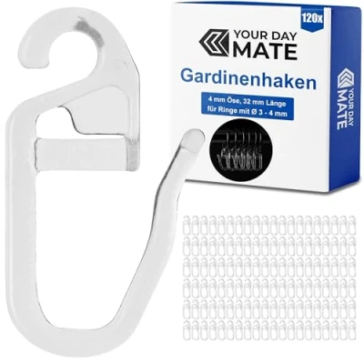 Afbeelding van gordijnhaken, 120 stuks, transparant, overcliphaken met een oogje van 4 mm, voor gordijnringen tot gordijnroedes en gordijnstangen, vouwhaken, gordijnclips, gordijnclips