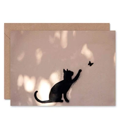 Afbeelding van Wee Blue Coo Cat Butterfly Silhouette Graffiti Birthday Sealed Greeting Card Plus Envelope Blank inside